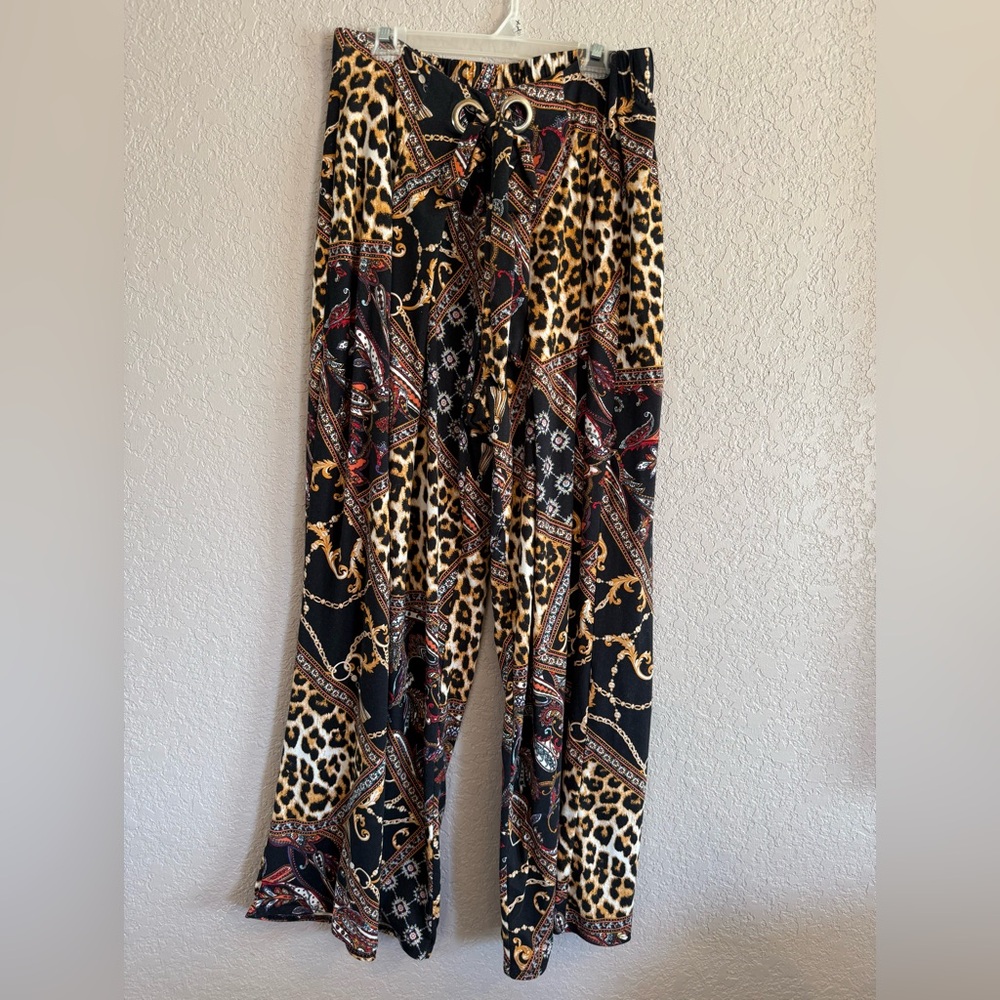 Goddess Black and Gold Patterned Wide Leg Pants